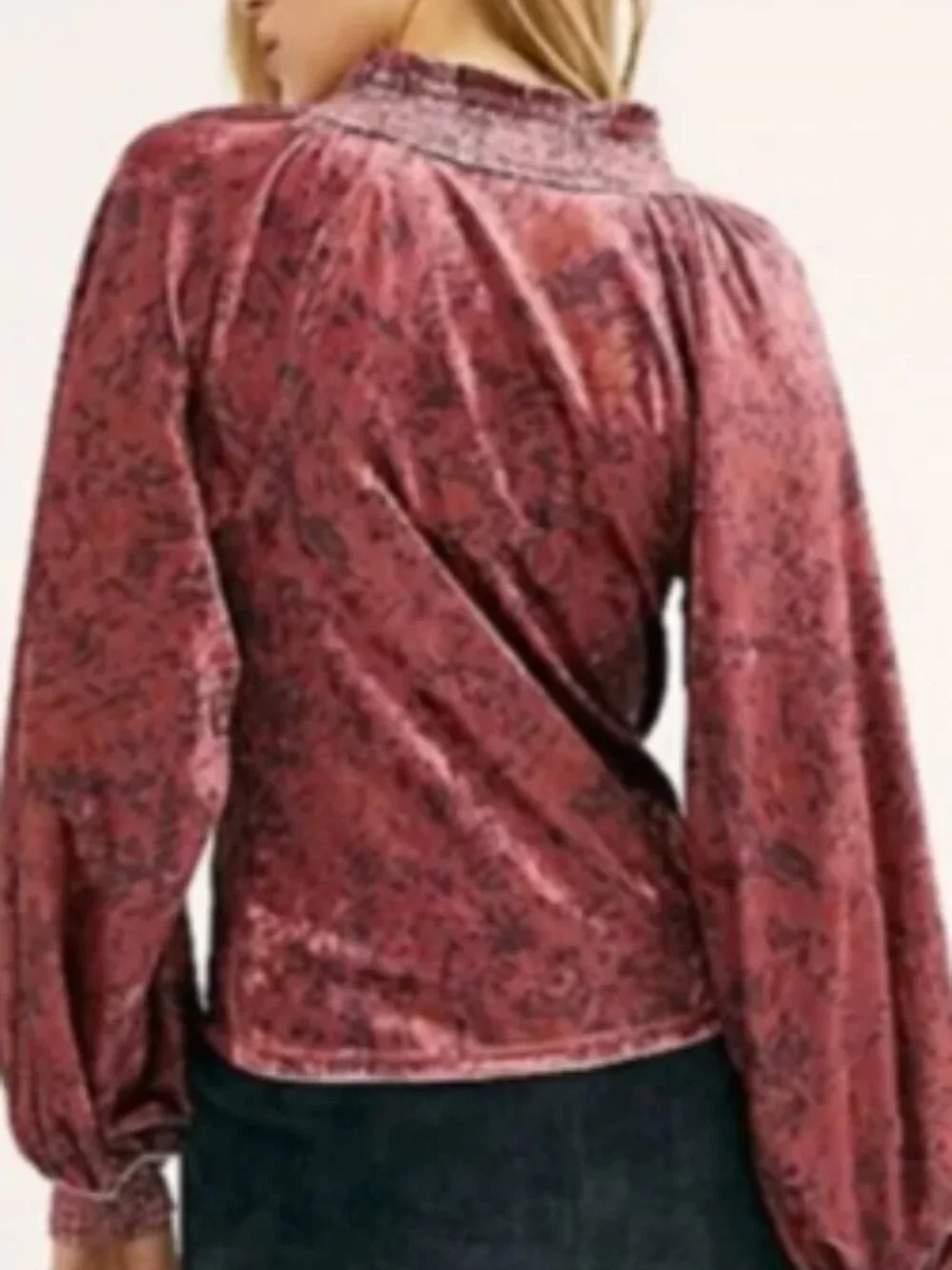 Free People Go Get 'Em Crushed Velvet Balloon Sleeve Blouse size XS bohemian